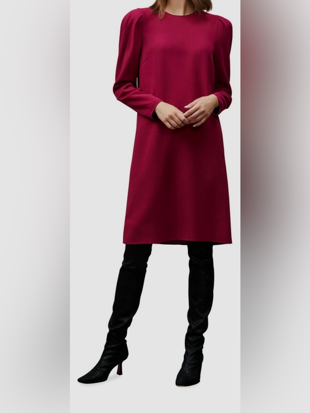 Lafayette 148. Gia Long Sleeve Puff Shoulder Shift Dress. Hibiscus. Size Small.